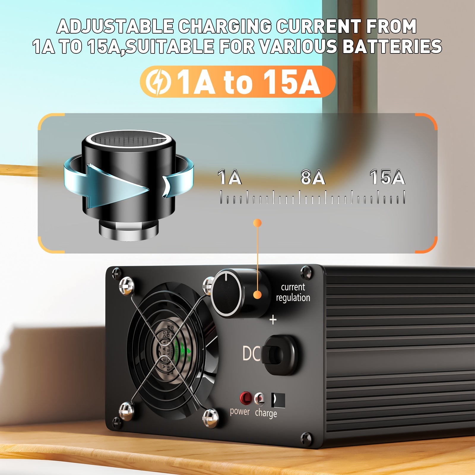 Carregador de bateria de lítio ajustável Suraziki 58,8 V 1-15 A para 14S Baterias de iões de lítio/lítio ternárias/polímero de 51,8 V, carregador de baterias para scooter elétrica