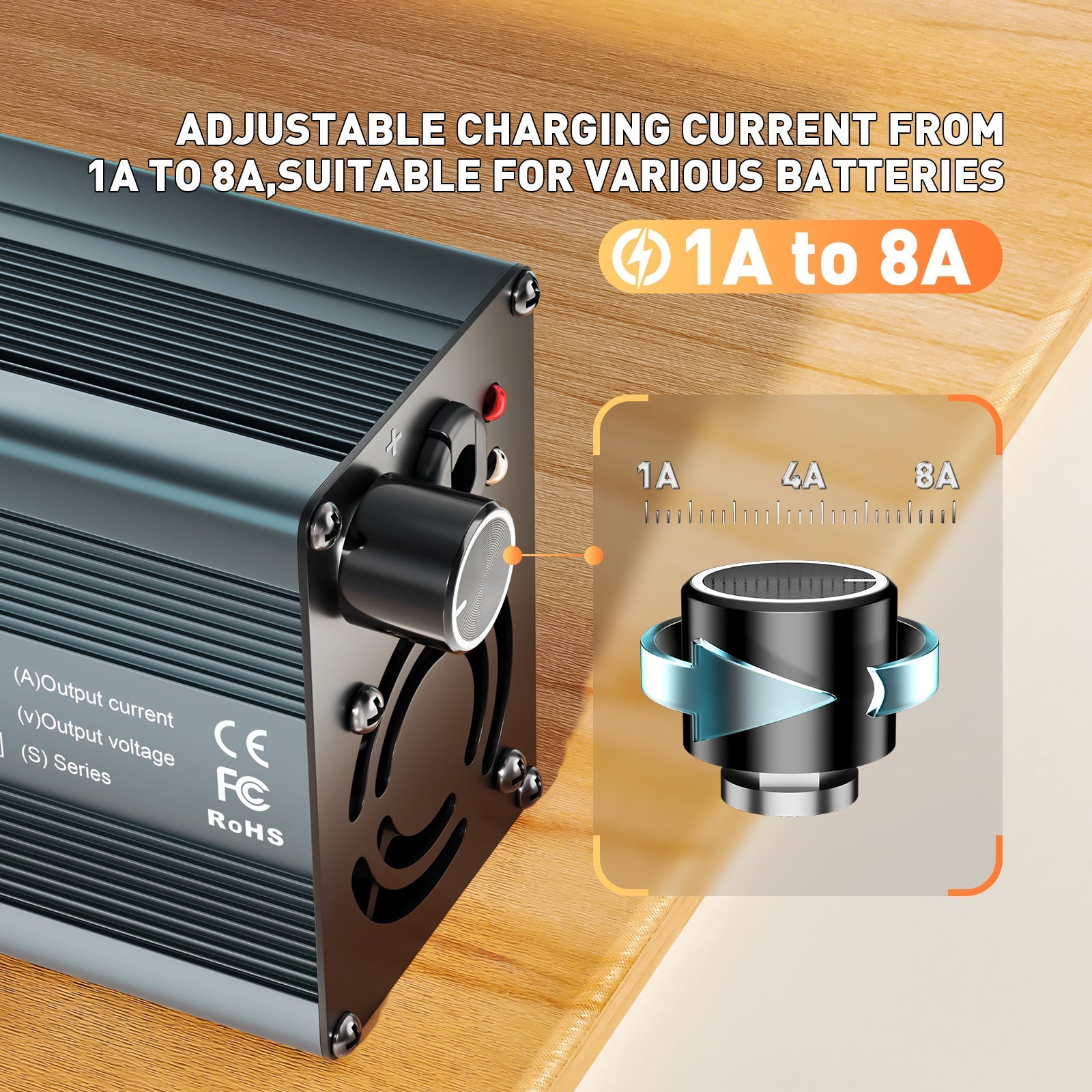 Carregador de bateria de lítio ajustável Suraziki 71,4 V 1-8 A para 17S Bateria de iões de lítio 62,9 V / bateria ternária de lítio / polímero, carregador de bateria para moto elétrica Ebike Scooter