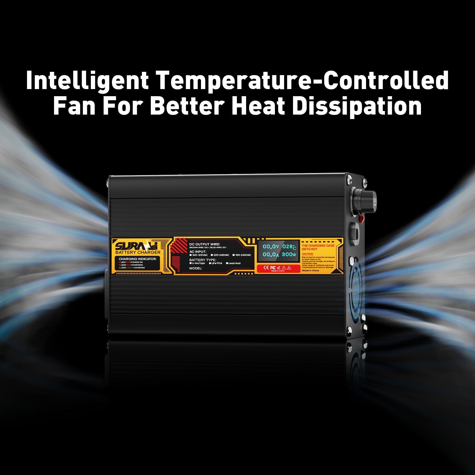 Suraziki Lithium 54,6 V 4 A Batterieladegerät für 48,1/48 V Lithium-Ionen-Polymerbatterien, LED-Anzeige, vollständiger Schutz, Gehäuse aus Aluminiumlegierung