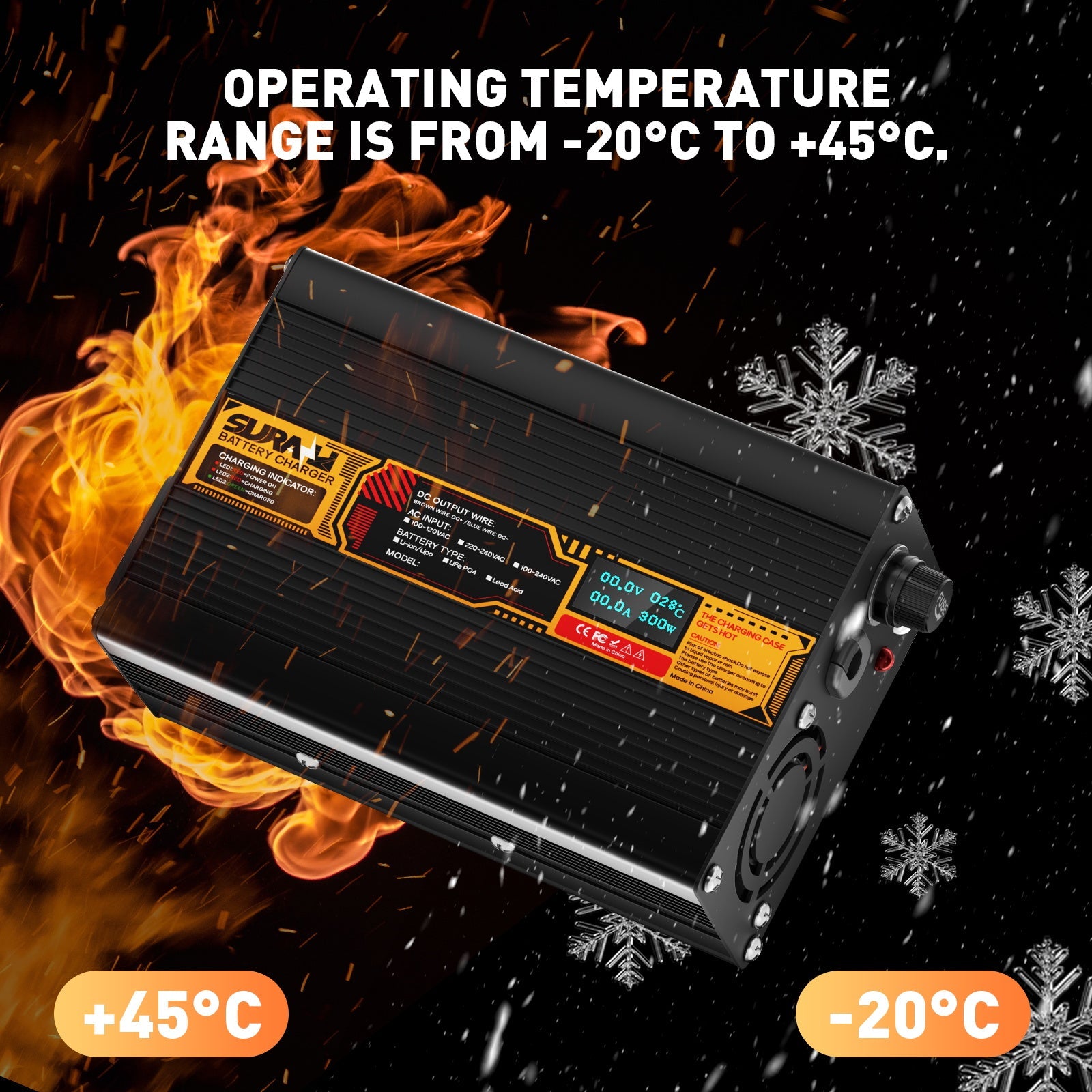 Carregador de bateria Suraziki LiFePO4 43,8 V 5 A para baterias de fosfato de ferro-lítio de 36 V/38,4 V, visor LED, proteção total