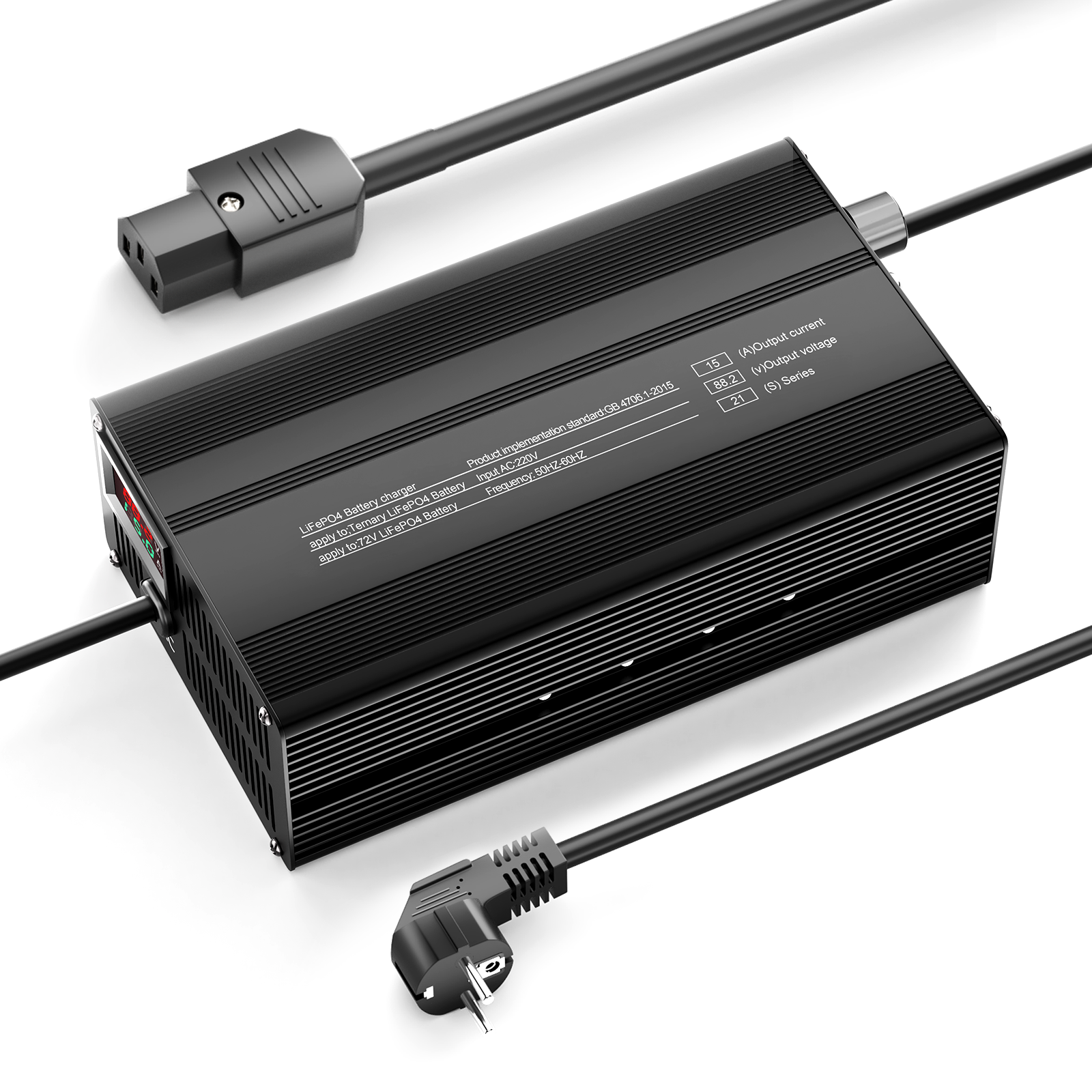 Suraziki 88,2 V 1-15 A Strom einstellbares Lithium-Batterieladegerät für 21S 77,7 V Li-Ionen-/ternäre Lithium-/Polymer-Batterien, E-Bike-Scooter-Batterieladegerät