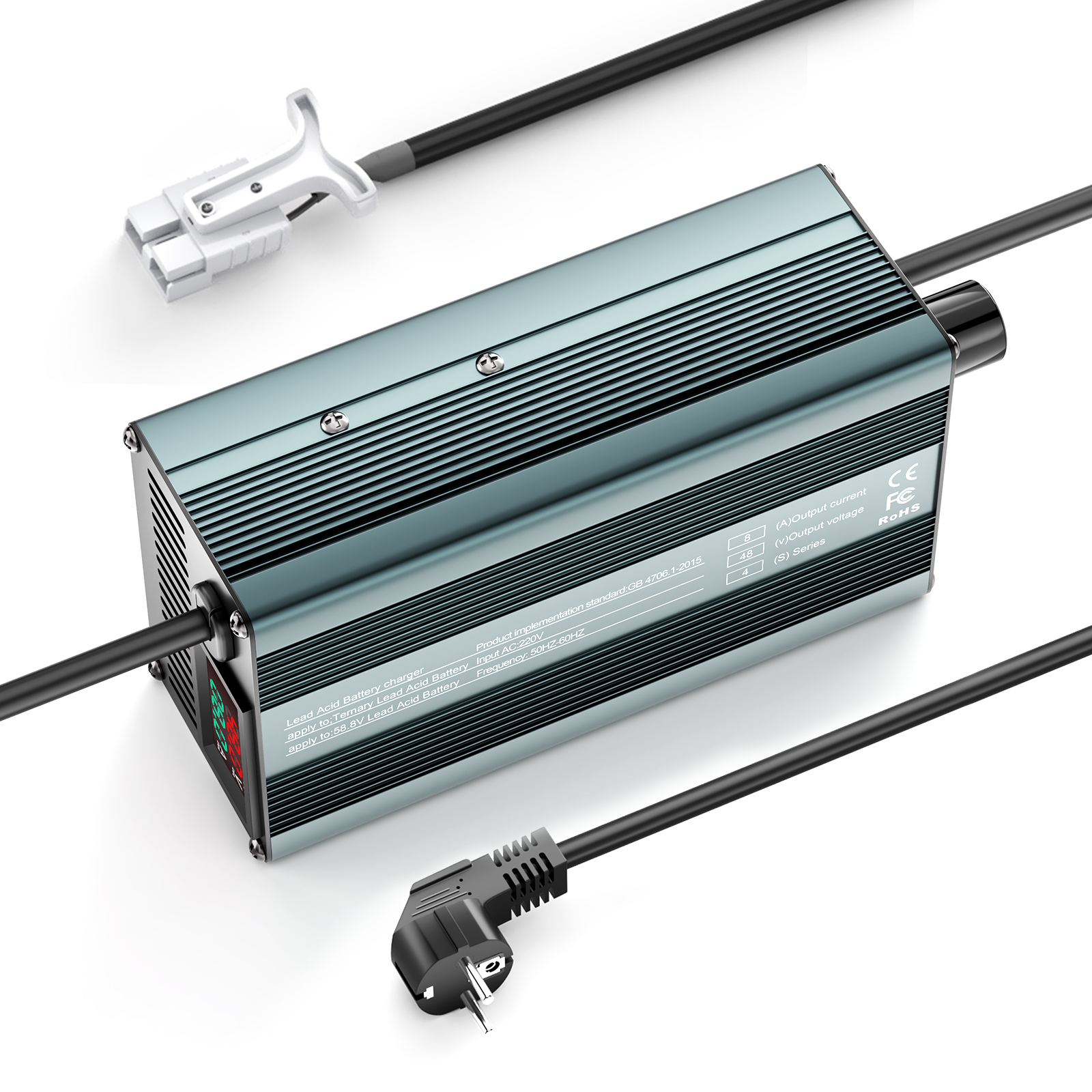 Suraziki 48 V 1–8 A Strom einstellbares Batterieladegerät, funktioniert mit allen Blei-Säure-Batterien (geflutet, versiegelt, AGM, Gel), LCD-Display, Kühlventilatoren, Gehäuse aus Aluminiumlegierung