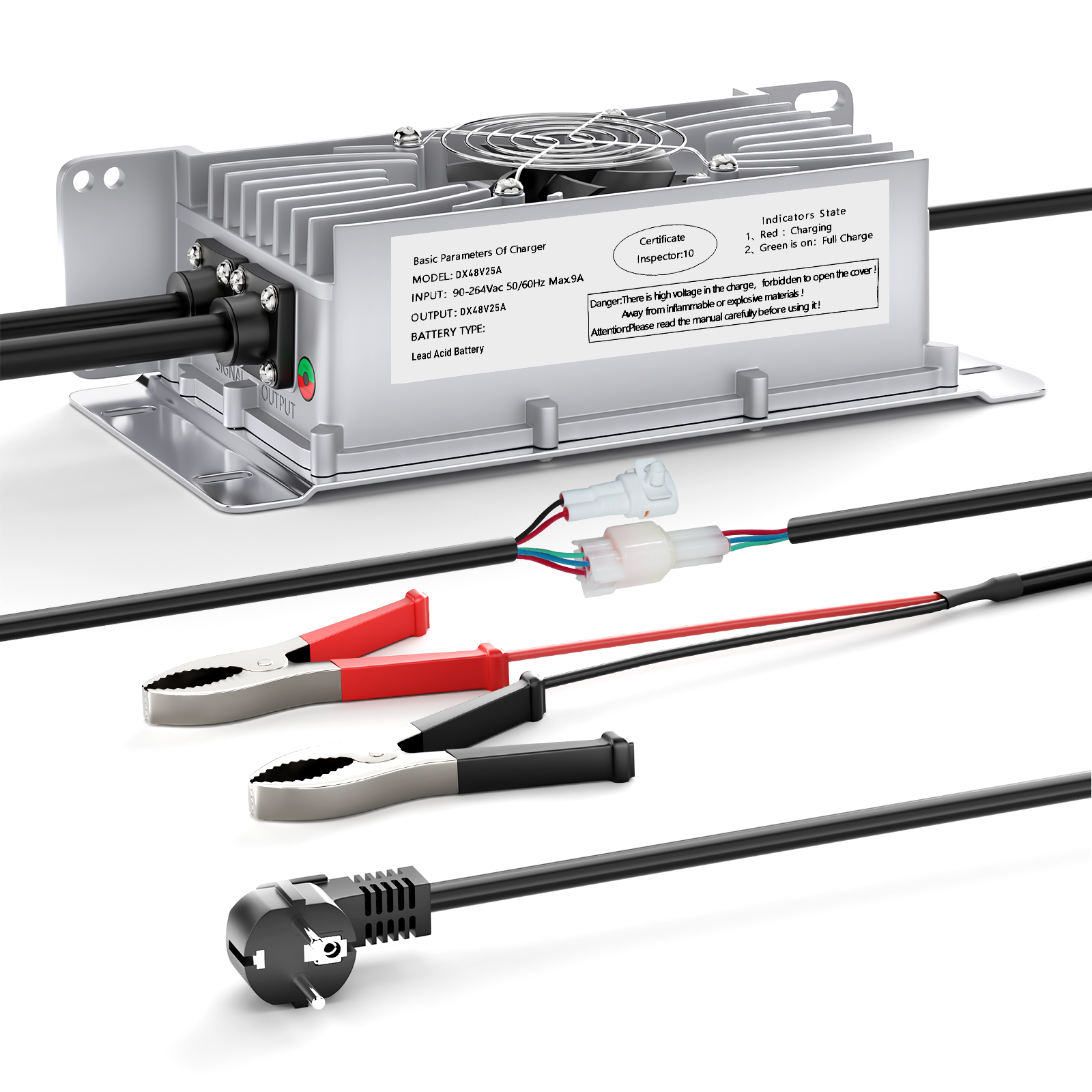 Suraziki 48 V 25 A Blei-Säure-Batterieladegerät, IP65 wasserdicht, mit Verriegelungskabel für Palettenwagen/Bodenschrubber/Golfwagen/Gabelstapler