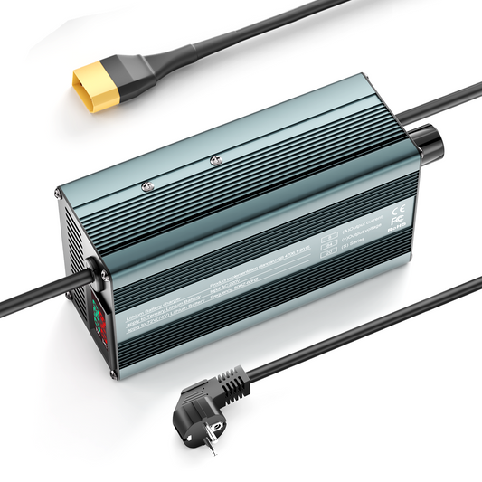 Carregador de bateria de lítio Suraziki 84V 1-8A com corrente ajustável para 20S Bateria de iões de lítio/lítio ternário/polímero de 74V 72V, carregador de bateria para bicicleta elétrica, scooter ou moto elétrica.