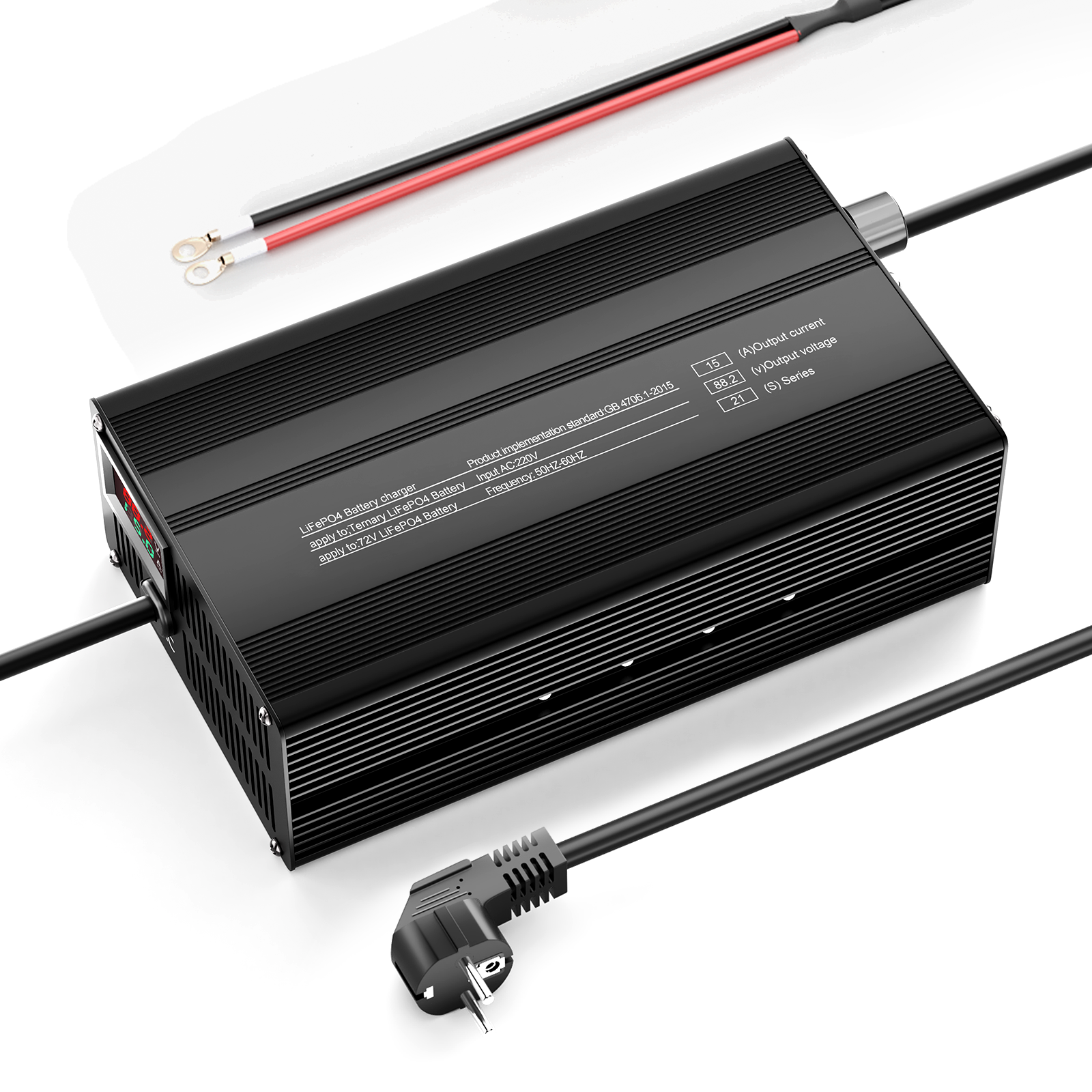 Suraziki 88,2 V 1-15 A Strom einstellbares Lithium-Batterieladegerät für 21S 77,7 V Li-Ionen-/ternäre Lithium-/Polymer-Batterien, E-Bike-Scooter-Batterieladegerät