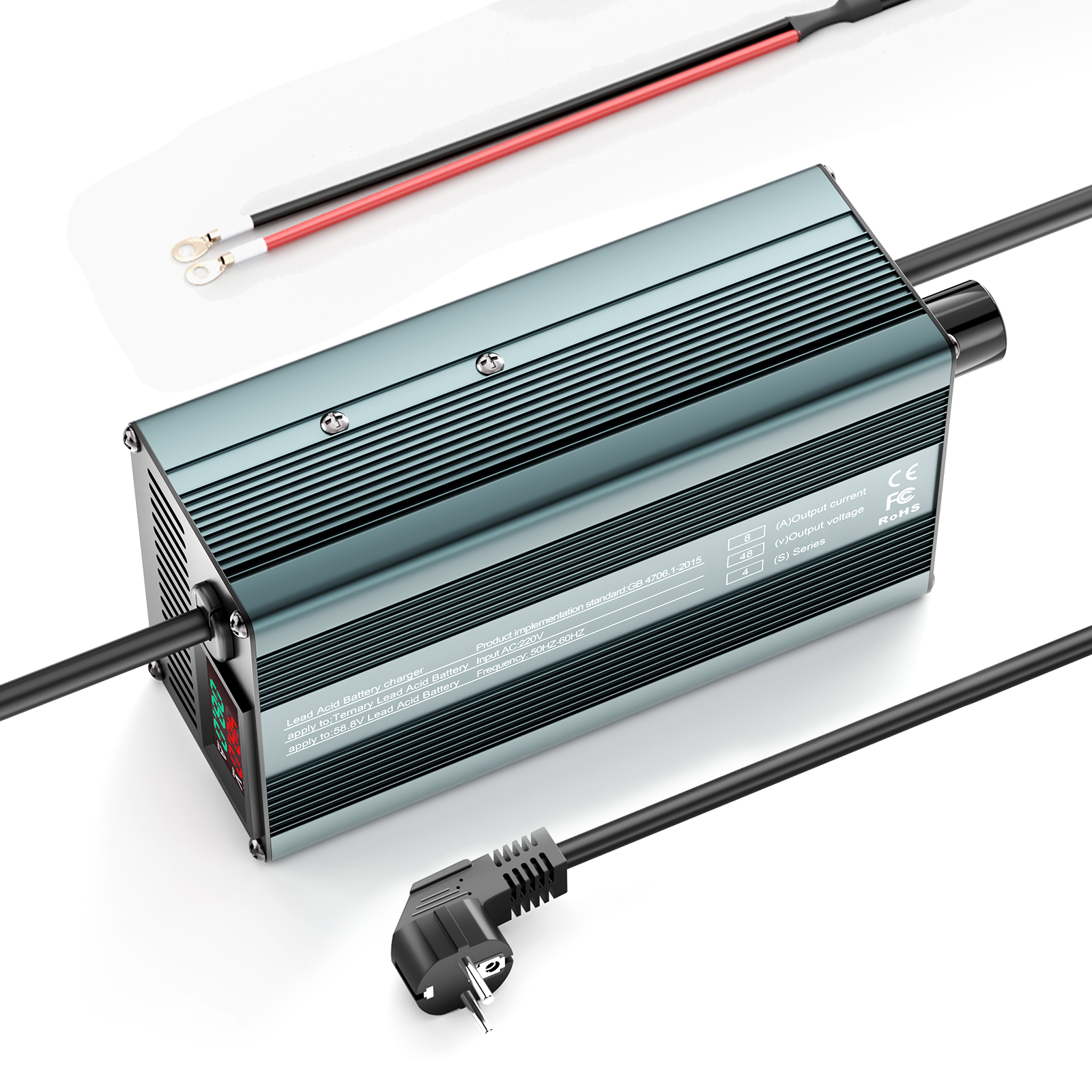 Suraziki 48 V 1–8 A Strom einstellbares Batterieladegerät, funktioniert mit allen Blei-Säure-Batterien (geflutet, versiegelt, AGM, Gel), LCD-Display, Kühlventilatoren, Gehäuse aus Aluminiumlegierung