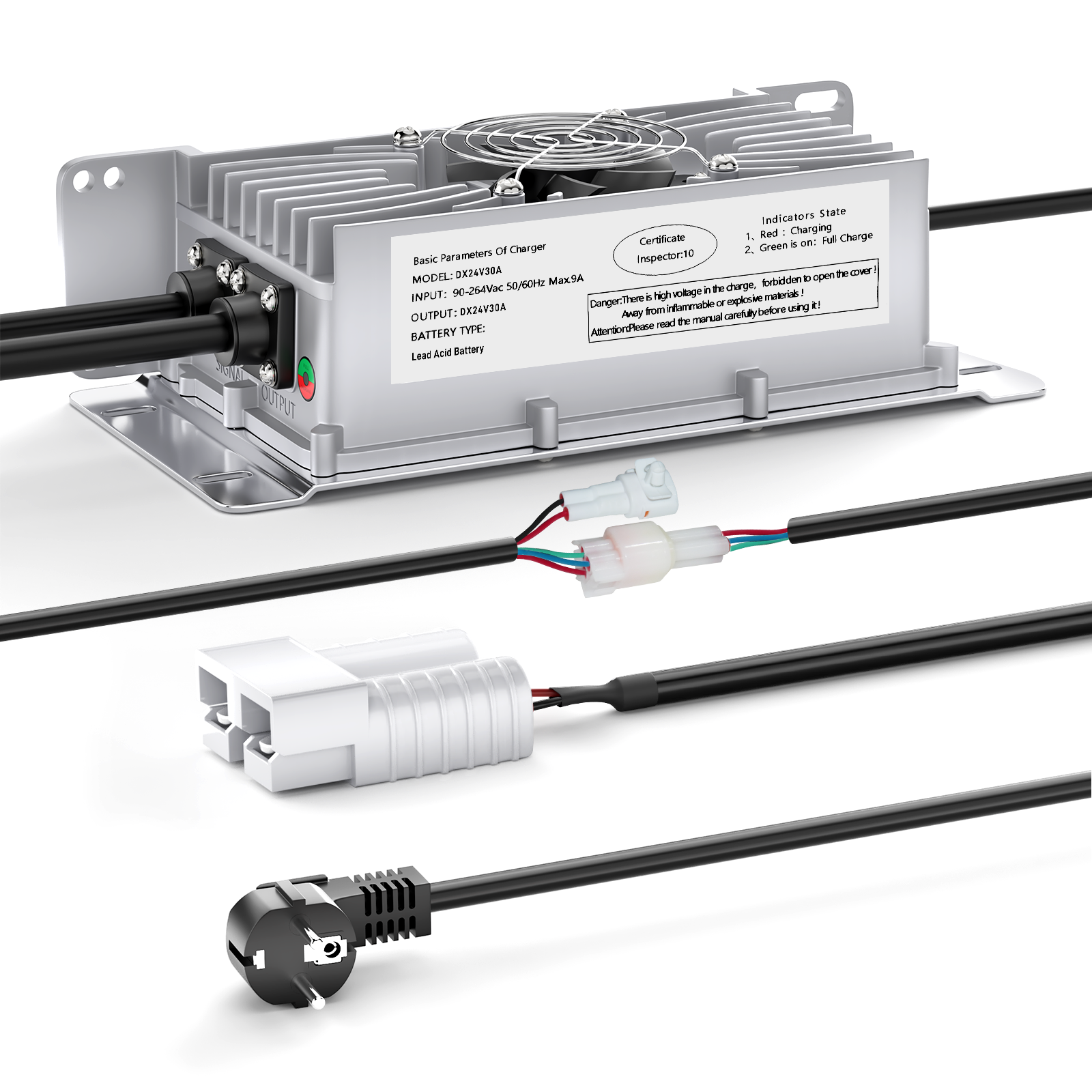 Carregador de bateria de chumbo-ácido Suraziki 24V 30A, à prova de água IP65, com cabo de bloqueio para porta-paletes/lavadora de pavimentos/carrinho de golfe/empilhador
