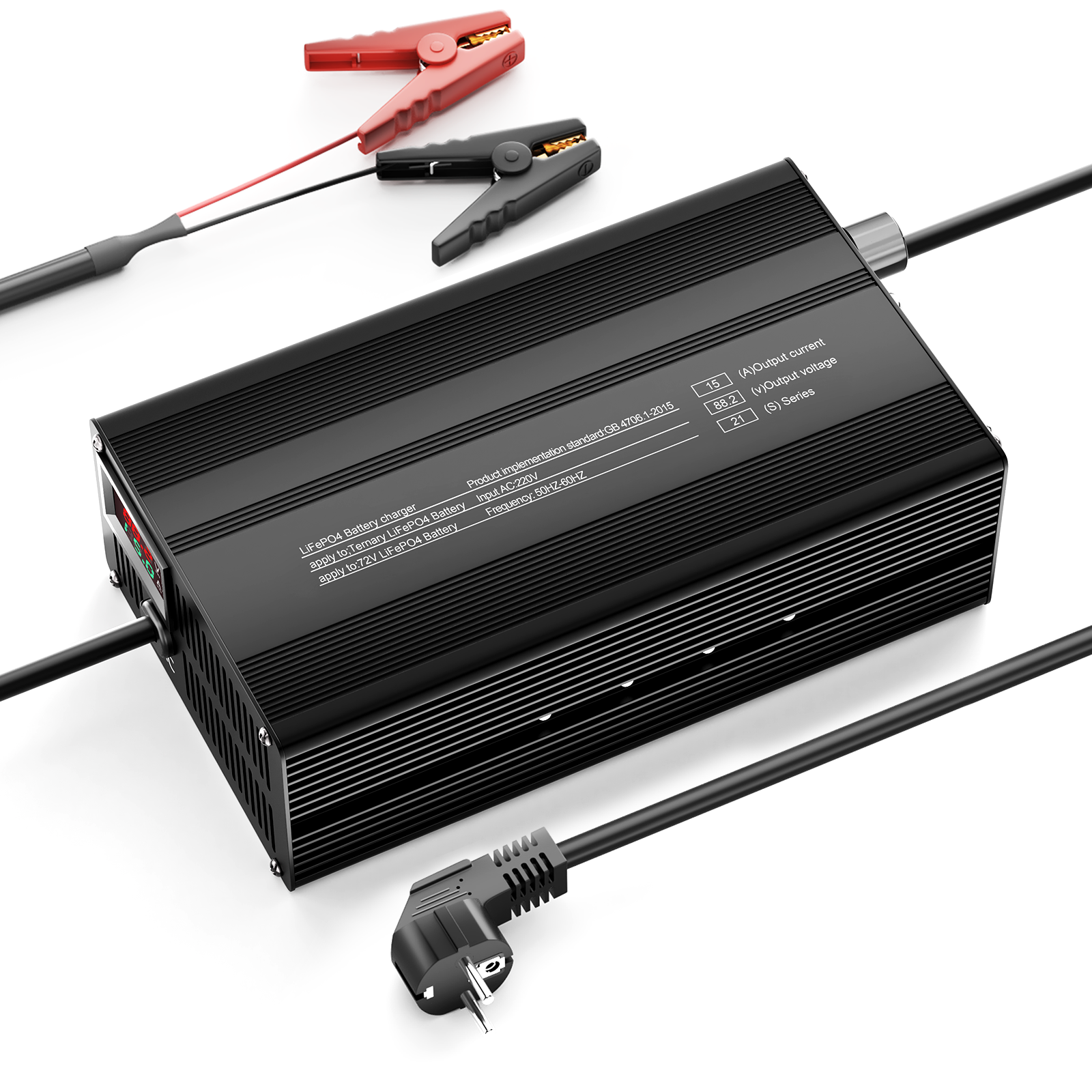 Suraziki 88,2 V 1-15 A Strom einstellbares Lithium-Batterieladegerät für 21S 77,7 V Li-Ionen-/ternäre Lithium-/Polymer-Batterien, E-Bike-Scooter-Batterieladegerät