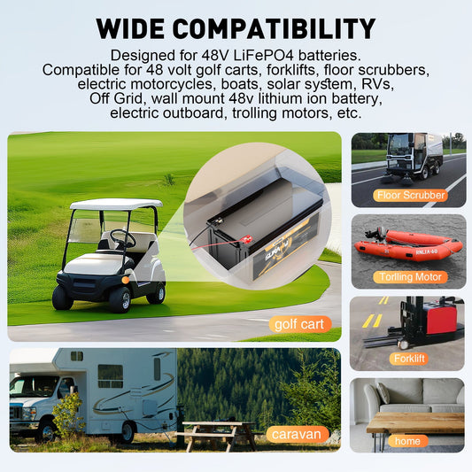 Carregador de bateria de lítio Lifepo4 Suraziki 48V 25A, tensão de carga de 58,4V para 48V (51,2V) 16S Bateria, à prova de água, ativação BMS 0V, com cabo de bloqueio para veículos elétricos, bicicletas elétricas e carrinhos de golfe