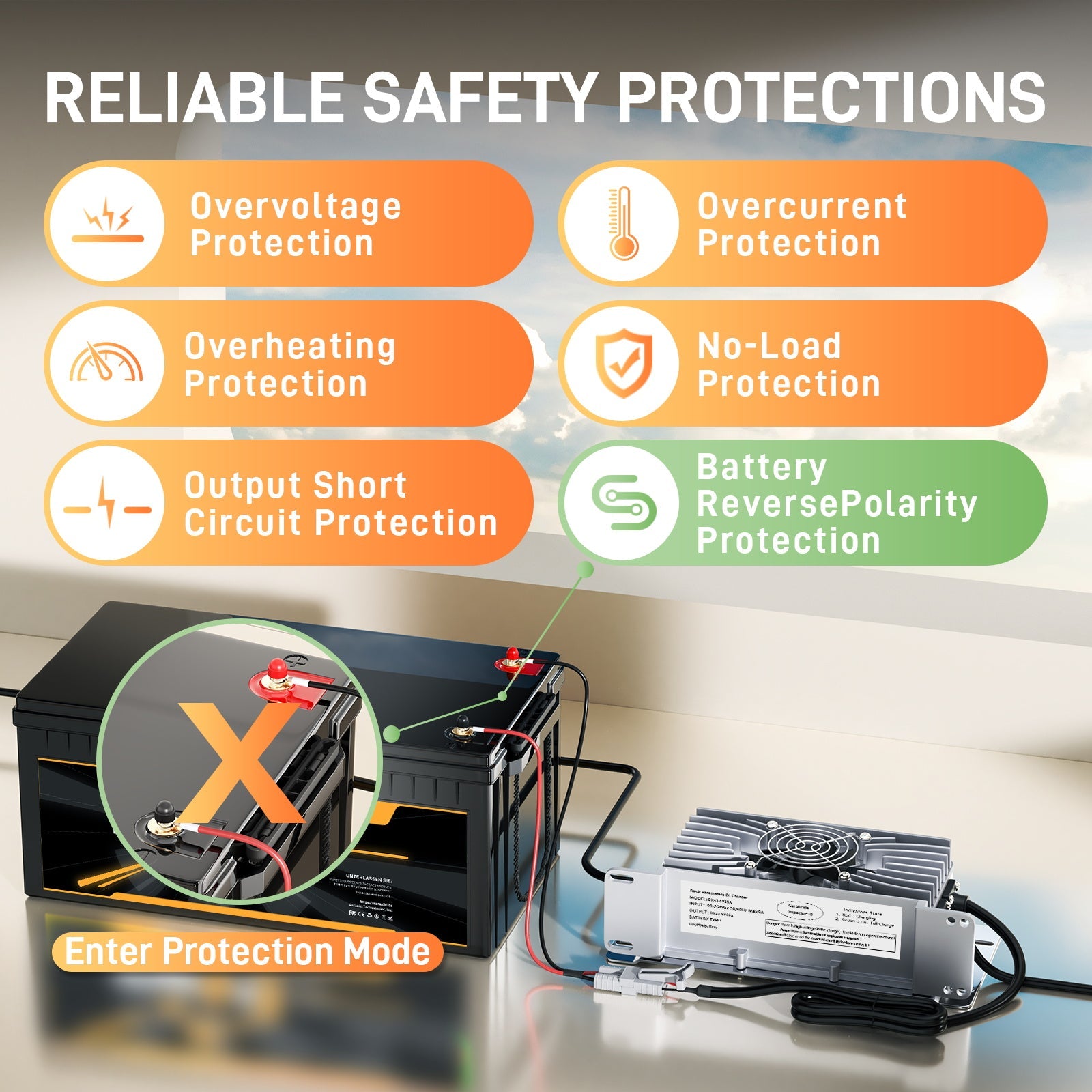 Carregador de bateria de lítio Lifepo4 Suraziki 36V 25A, tensão de carga de 43,8V para 36V (38,4V) 12S Bateria, à prova de água, ativação BMS 0V, com cabo de bloqueio para veículos elétricos, bicicletas elétricas e carrinhos de golfe