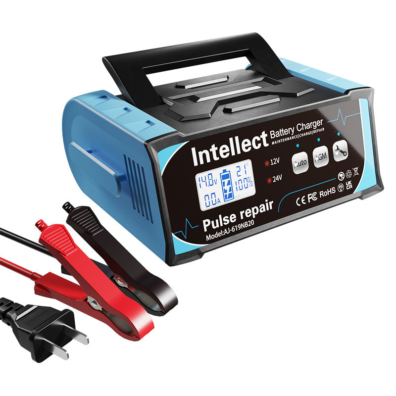 Smart 400W Pulsed Battery Charger for 12V/24V Vehicles - Overcharge, Short Circuit & Overheating Protection