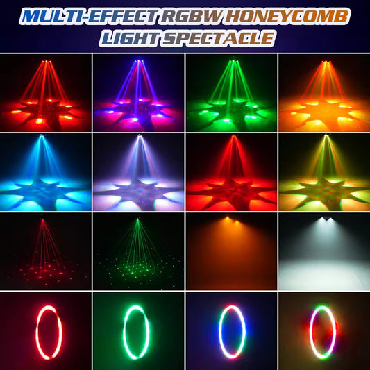 Suraziki Moving Head Light with Halo Effect , 150W 6-Arm RGBW Beam Stage Light, DMX512 Honeycomb Beam Strobe Effect for DJ Party