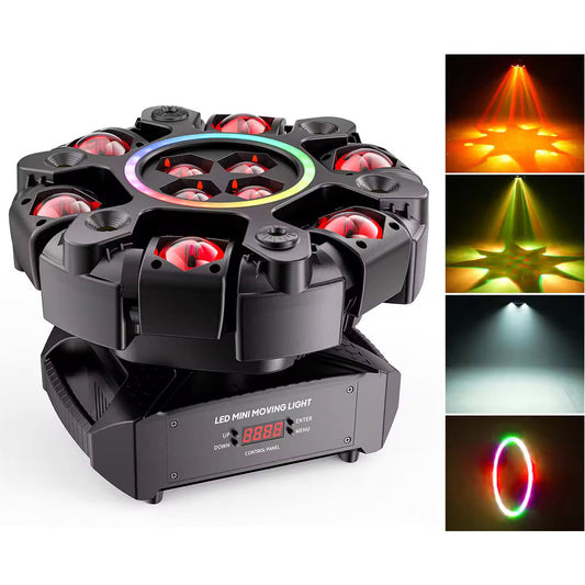 Suraziki Moving Head Light with Halo Effect , 150W 6-Arm RGBW Beam Stage Light, DMX512 Honeycomb Beam Strobe Effect for DJ Party