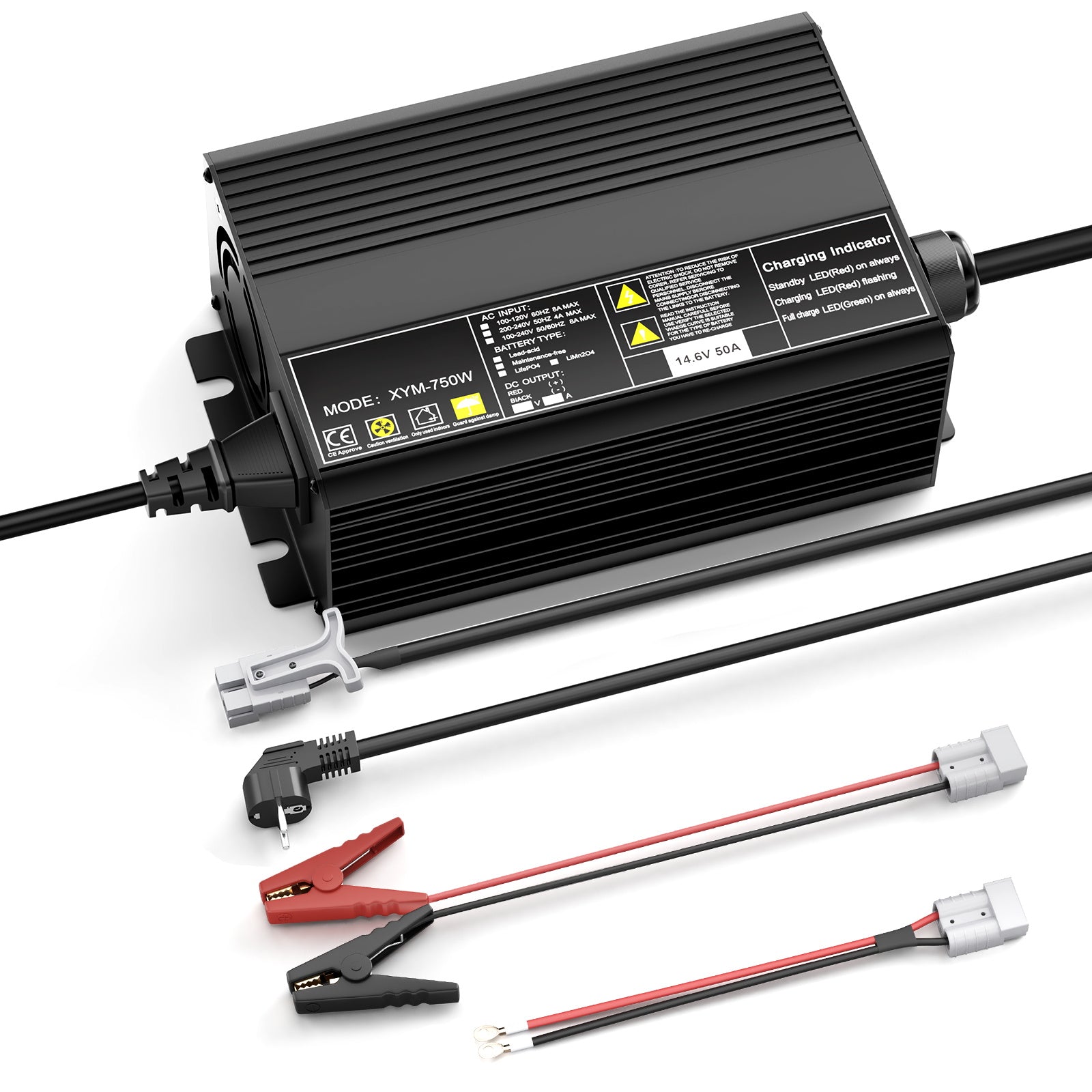 Carregador rápido de bateria de lítio LiFePO4 12V 50A, tensão de carga 14,6V, BMS 0V ativado, desligamento automático, carregador de bateria solar para barco RV